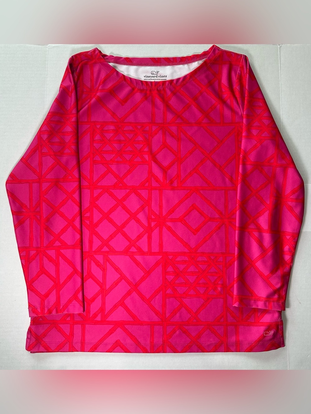 Vineyard Vines Printed UPF Boatneck Long Sleeve Top in Raspberry Rose Summer